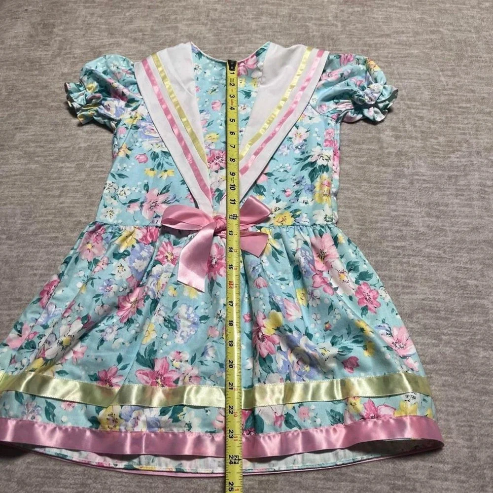Vintage Carter's Floral Dress Size 6 Made in USA 1983 Ribbon Trim Bow‎